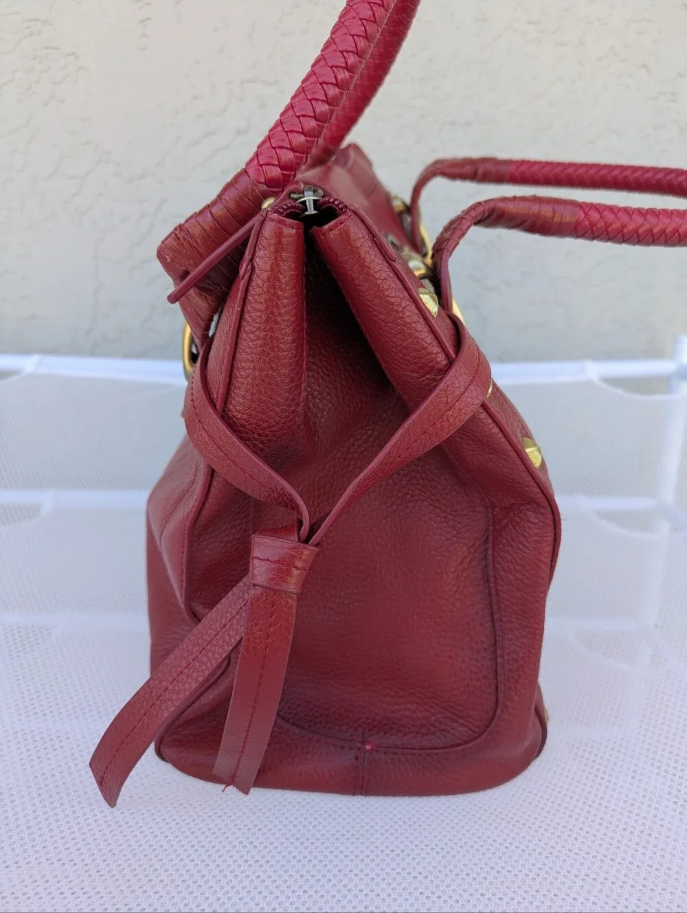 Sharif 1827 Red Leather Panther Hardware Satchel Tote Bag Y2K VTG